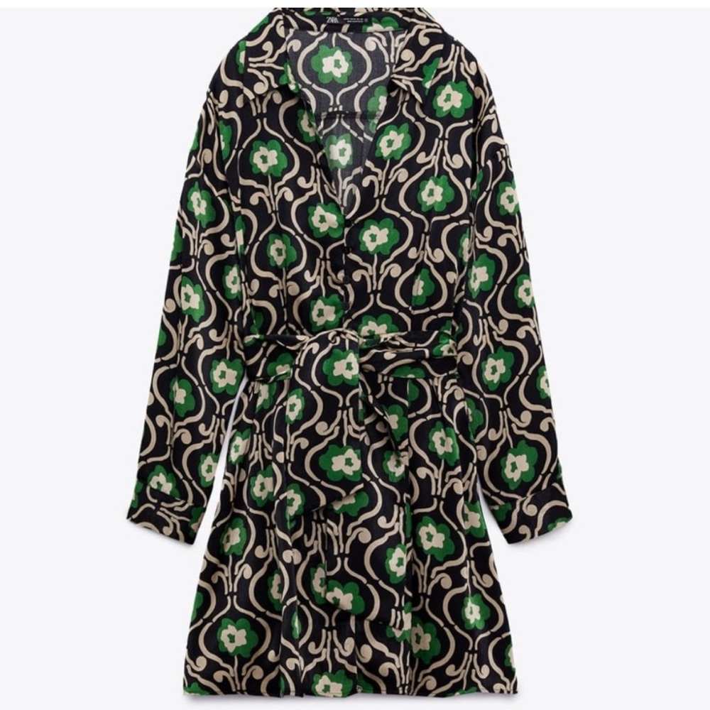 NWT Zara V-neck Floral Print Tie Belt Mini Dress Multicolored